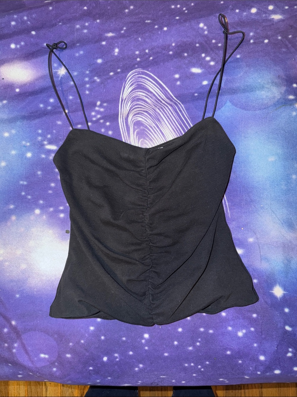 Black Ruched Cami Top - Women's Black Spaghetti Strap Tank